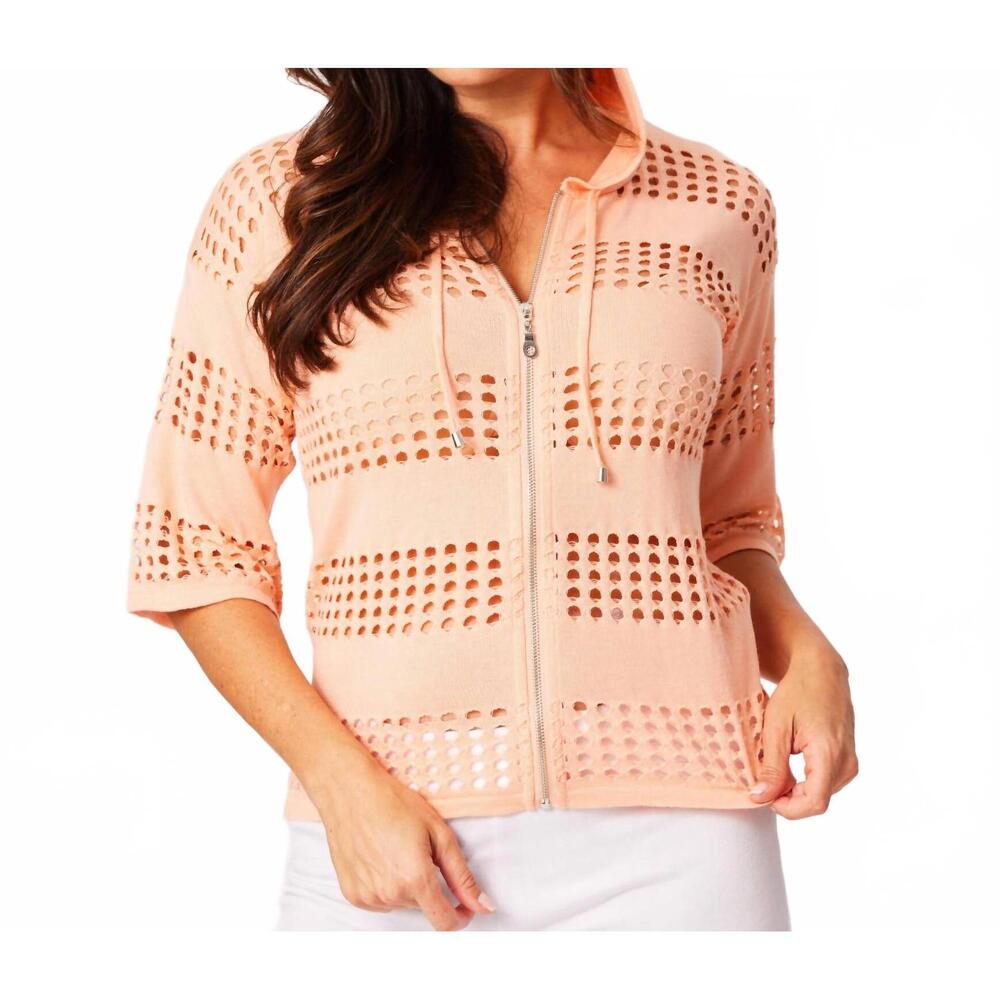 NEW ANGEL APPAREL crochet zip jacket in peach